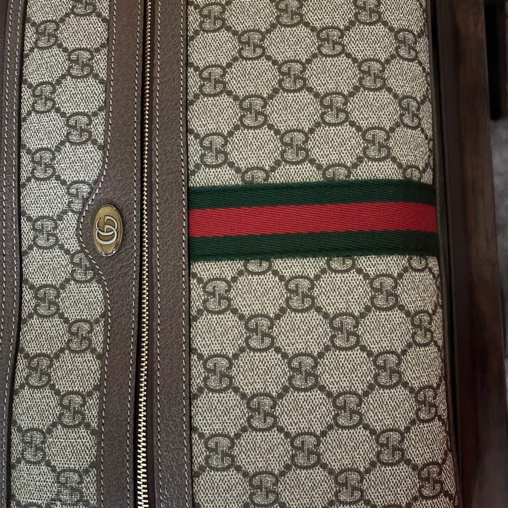 Gucci Ophidia Monogram Clutch with Green and Red Stripe